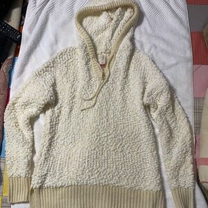 Cream color popcorn knit hooded pullover sweater. Size M(7-9)